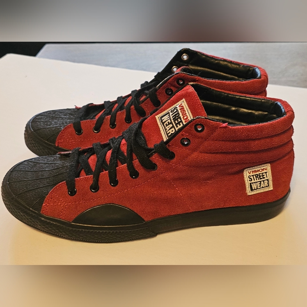 Vision Street Wear VINTAGE Red Suede High Top Sneakers Size 11 🔥🔥